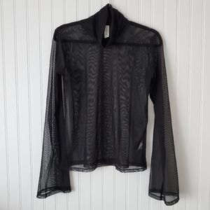 Black mesh bell sleeve turtleneck by Eliza Faulkner - made in Canada size XL